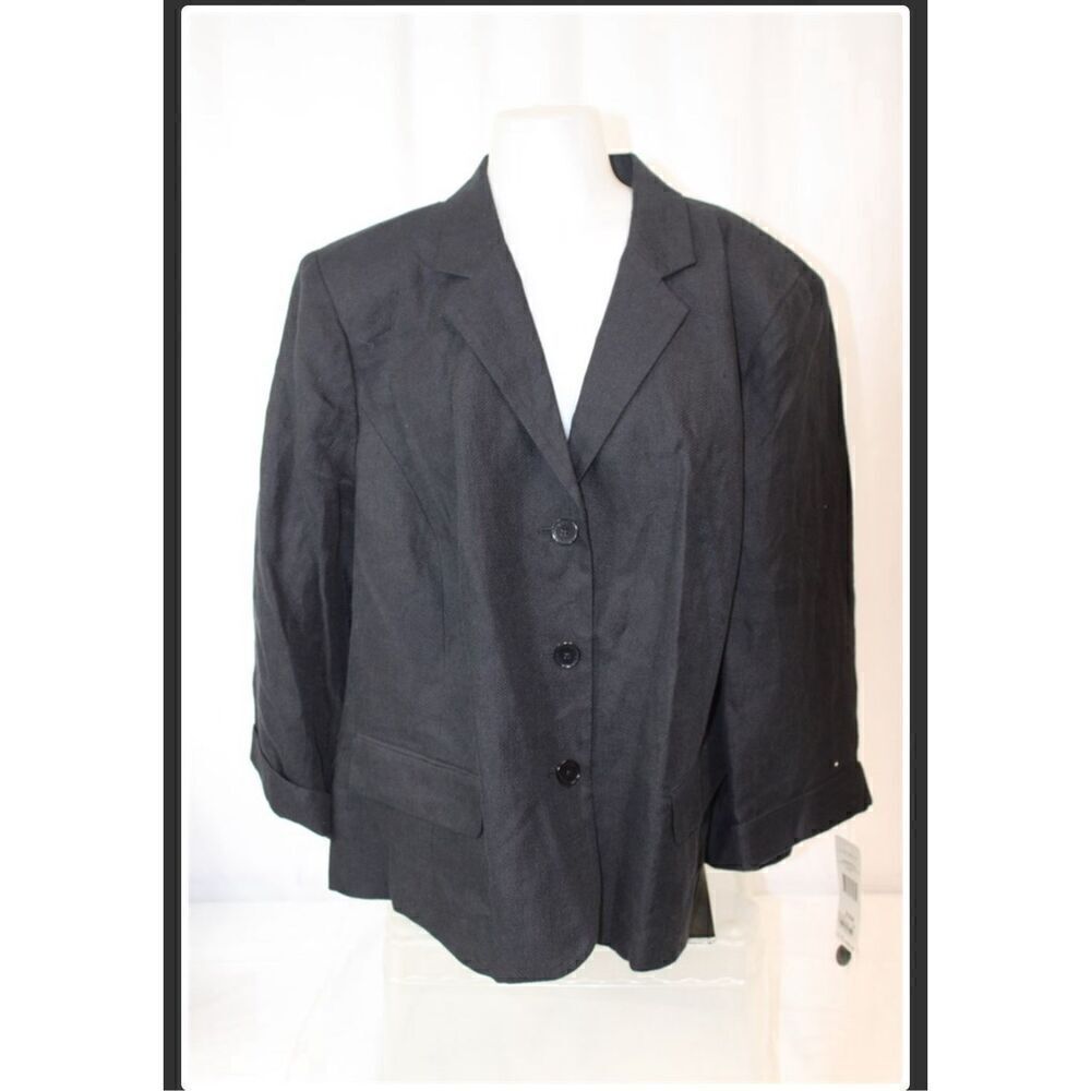 NWT LAUREN Ralph Lauren Linen Fountainhead Black Jacket Size 22W